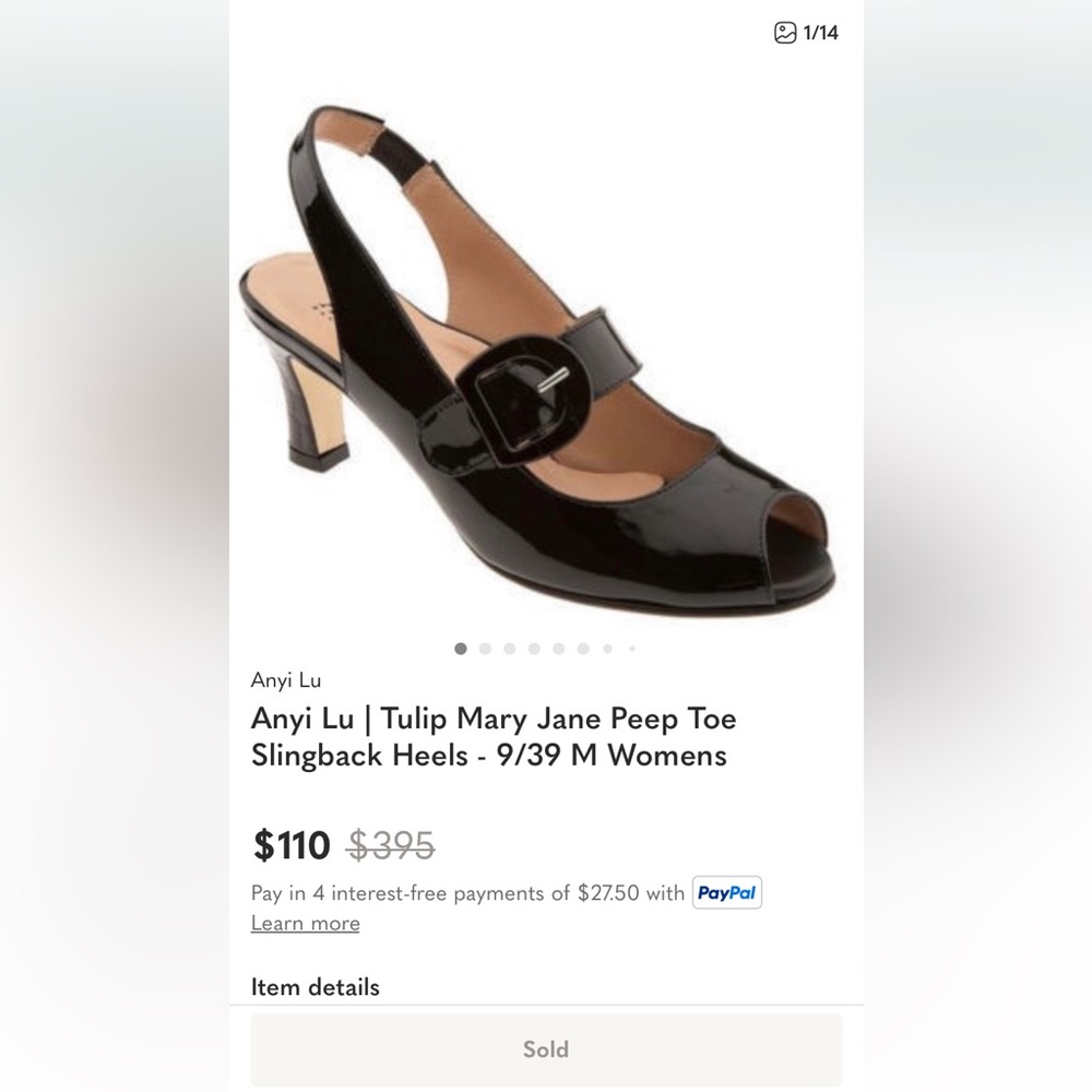 Anyi Lu Tulip Mary Jane Patent Leather Slingback Heels Pumps Navy Blue 39 / 8.5 - Picture 15 of 16